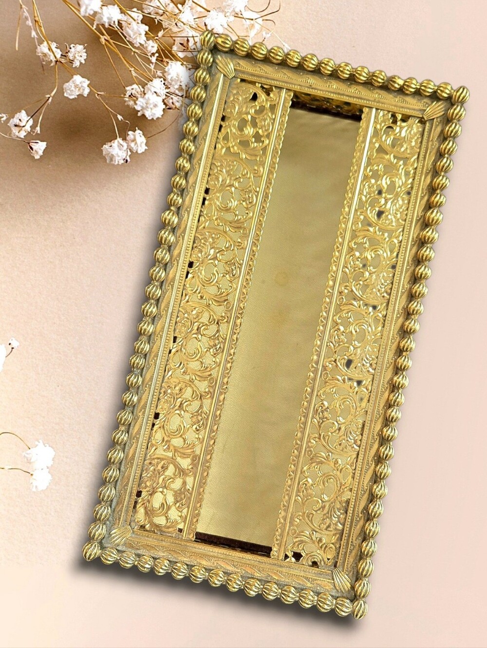 Vtg Hollywood Regency Gold Filigree Tissue Box Cover MidCentury Gilt Claw Feet